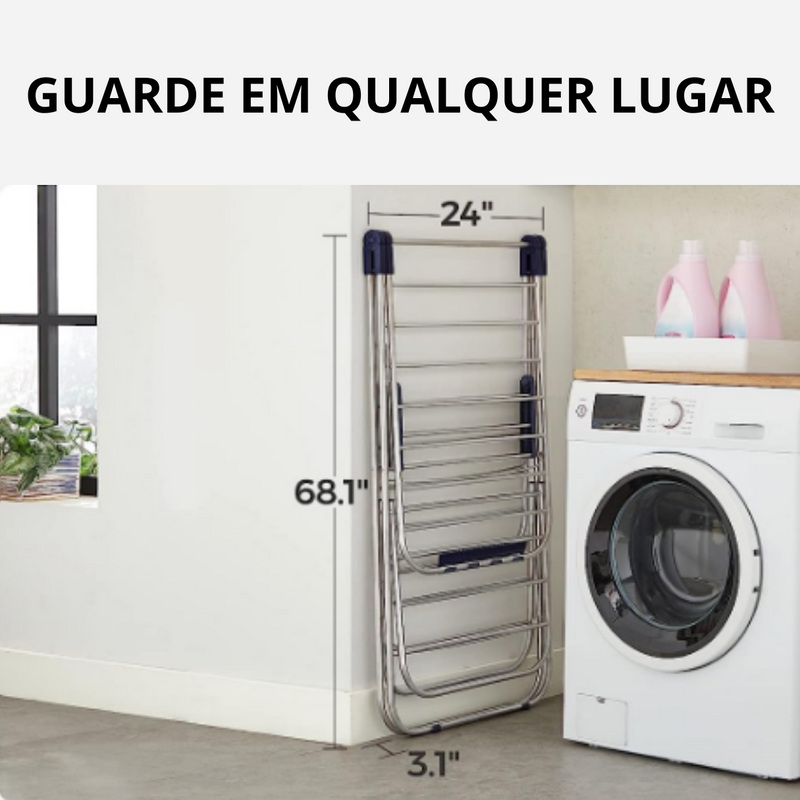 [COMPRE 1 LEVE 2] Varal de Chão Aço Inox Duplo + cesto com 54 prendedores de brinde