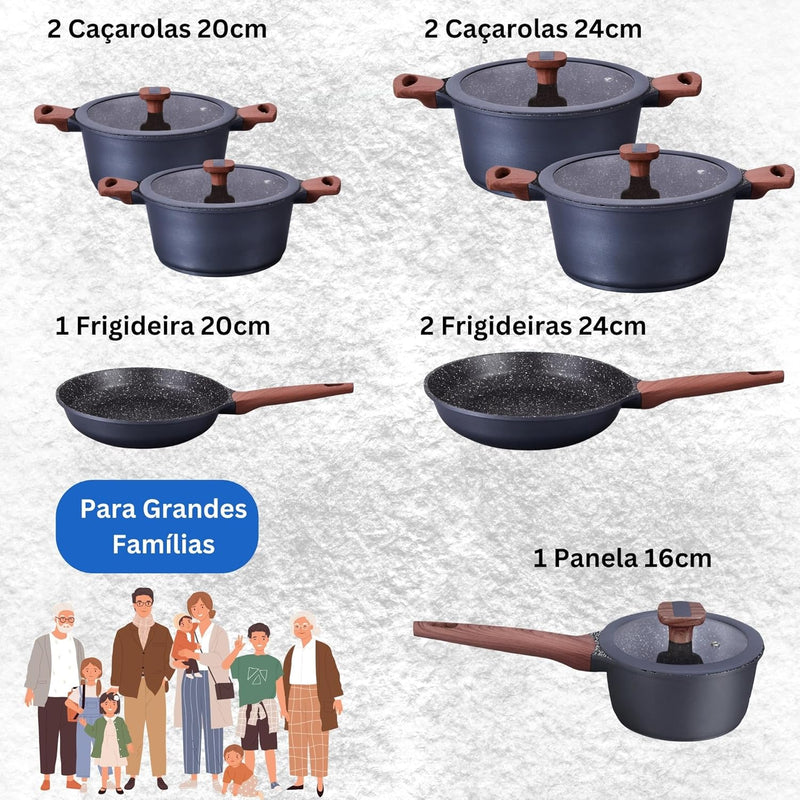 ( PROMOÇÃO ) KIT 12 Peças Panelas Titanium Granito Antiaderente  + Utensílios