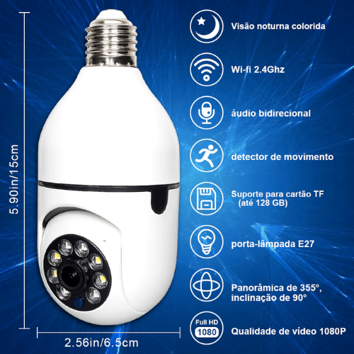 (PAGUE 1 LEVE 3) Câmera de Segurança Full HD Wi-Fi Inteligente 360°