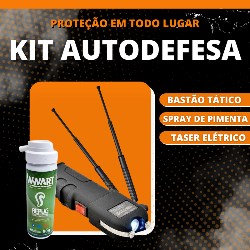 [COMPRE 1 E LEVE 3] KIT AUTODEFESA - Bastão Tático + Spray de Pimenta + Taser Elétrico